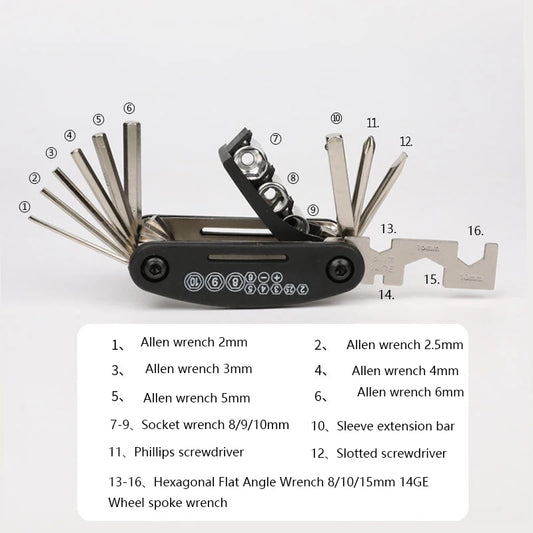 Multifunctional Combined Type Cross-shaped Hexagon Socket Wrench 16 In 1 Mtb Bicycle Repair Tool